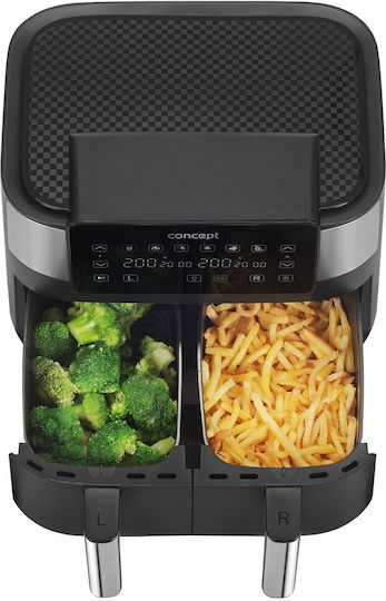 Concept Air Fryer με Διπλό Αποσπώμενο Κάδο 8lt Μαύρο FR8000
