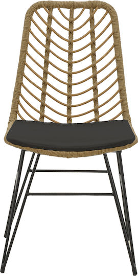 Scaun de exterior Rattan Achillia Brown-black cu pernă 45x60x83cm