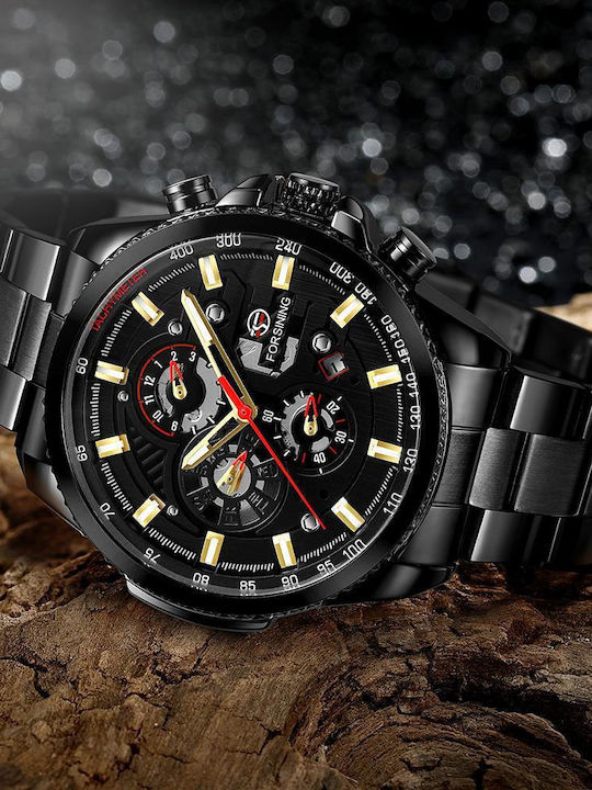 Forsining Men's Watch 22mm Automatic with Black Metal Bracelet