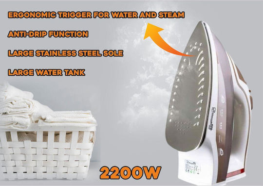 Hausberg HB-7831MR Σίδερο Ατμού 2200W με Ανοξείδωτη Πλάκα και Συνεχόμενη Παροχή 17gr/min