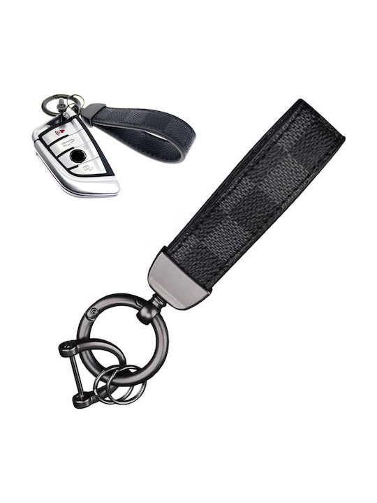 Breloc din piele și oțel zincat Luvlu, rotație 360 de grade, anti-pierdere, inel D, 2 inele mici, șurubelniță, pentru bărbați și femei, negru