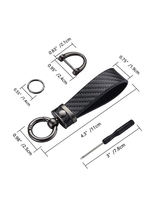 Breloc din oțel carbon placat cu zinc Luvlu, rotație 360 de grade, anti-pierdere, inel D, 2 inele mici, șurubelniță, pentru bărbați și femei, negru