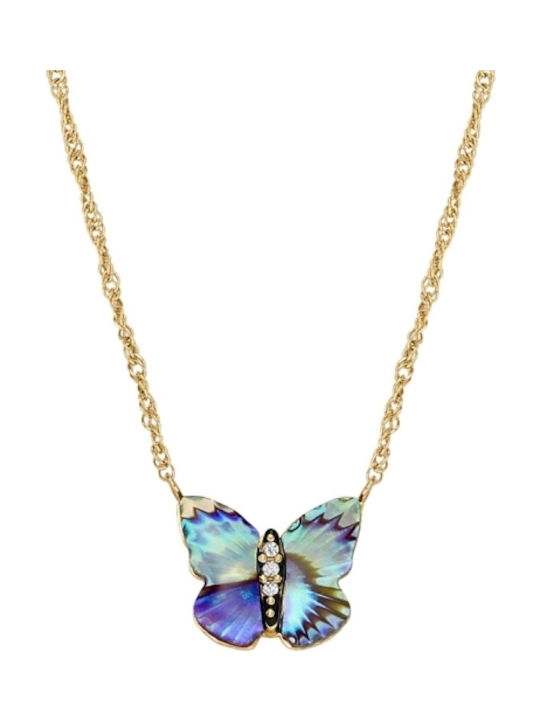 Fossil Colier Cu Design Fluture Din Oțel Plăcut Cu Aur Cu Mărgele Și Zircon Albastru Marin