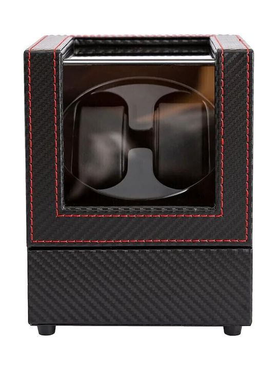 Leather Watch Winder 2 with Transparent Cap Black Carbon