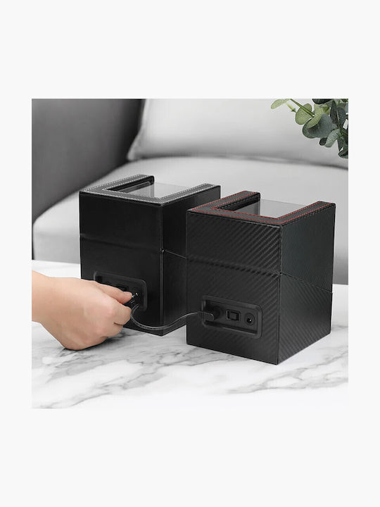 Leather Watch Winder 2 with Transparent Cap Black Carbon