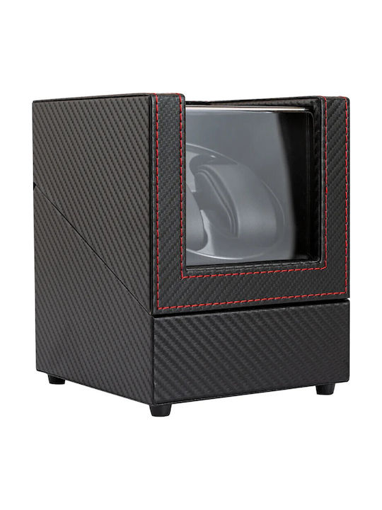 Leather Watch Winder 2 with Transparent Cap Black Carbon