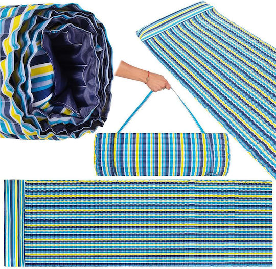 Foldable Beach Mattress Foam Ultra-light Pillow Carrying Handle 60x180cm Blue Yellow