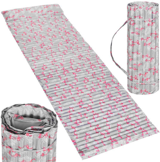 Saltea de plajă pliabilă din spumă, ultra-ușoară, cu pernă și mâner de transport, 60x180cm, roz flamingo, gri