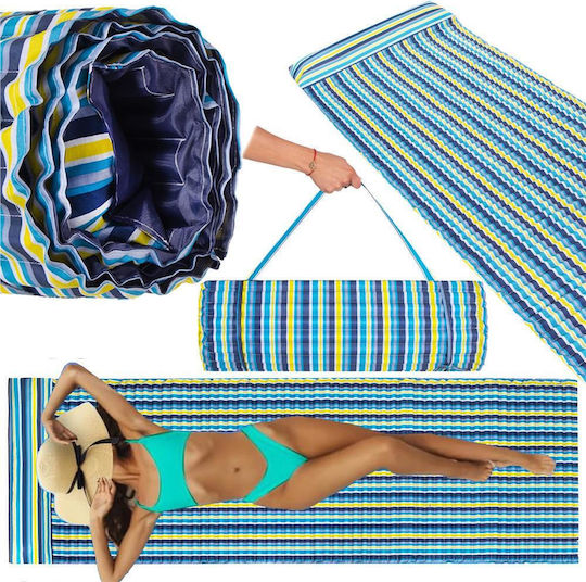 Foldable Beach Mattress Foam Ultra-light Pillow Carrying Handle 60x180cm Blue Yellow
