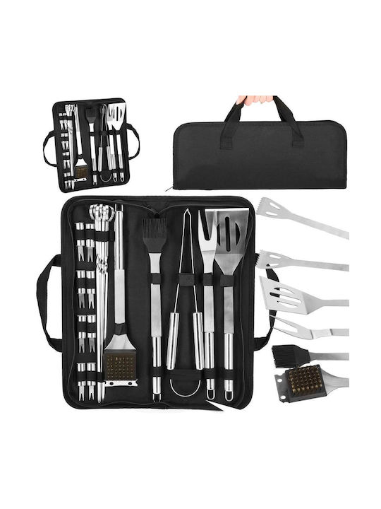 20-piece Stainless Steel Bbq Accessory Set Including Brush Carrying Case