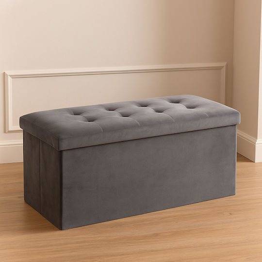 Taburet cu Spațiu de Depozitare Îmbrăcat în Catifea A-s Lysandre Gri Gri Catifea 76x38x38cm