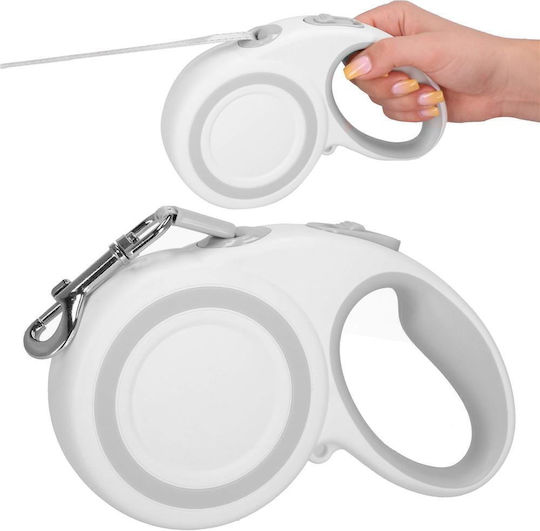 Lesă retractabilă pentru rase mari, până la 50 kg, 500 cm, alb-gri