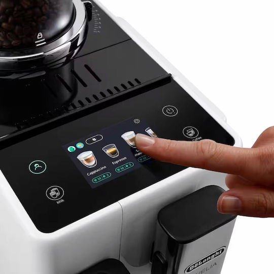 De'Longhi Rivelia Automatic Espresso Machine 1450W Pressure 19bar for Cappuccino with Grinder White