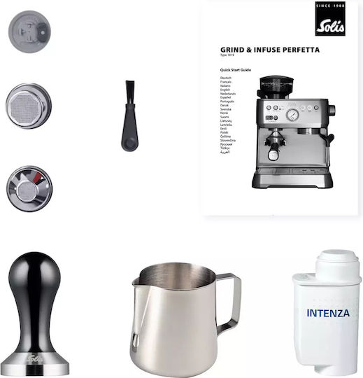 Solis Grind & Infuse Perfetta 1019 Automat Espressoare 1620W Presiune 16bar cu Râșniță Argintie SO200