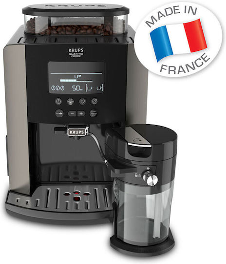 Krups Arabica Latte Quattro Force Автоматична Еспресо Кафемашина 1450W Налягане 15bar за Cappuccino с Мелачка Сив EA819E10