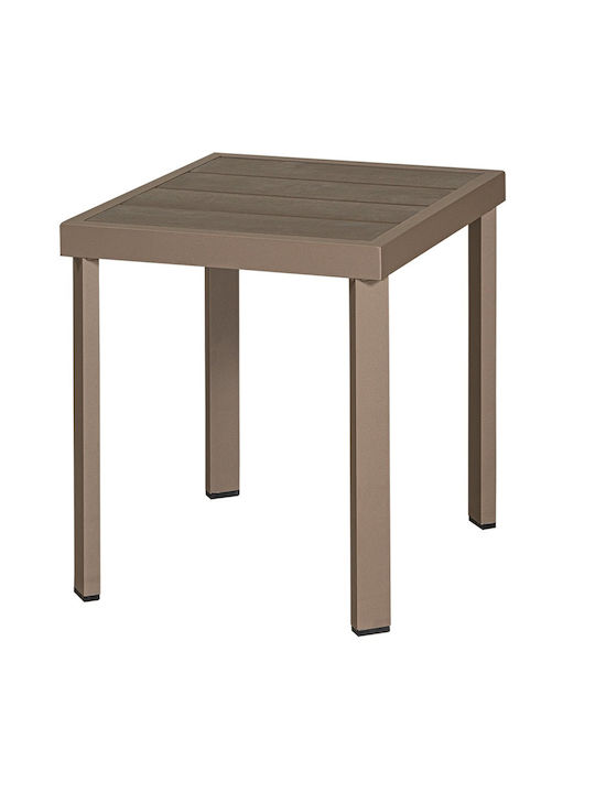 Auxiliary Outdoor Free Standing Table with Polywood Surface and Aluminum Frame Brown 44x40x45cm