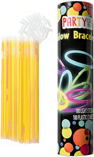Set 100 Brățări Colorate Luminate pentru Petreceri, Bețe Fosforescente Galbene Bebelogic