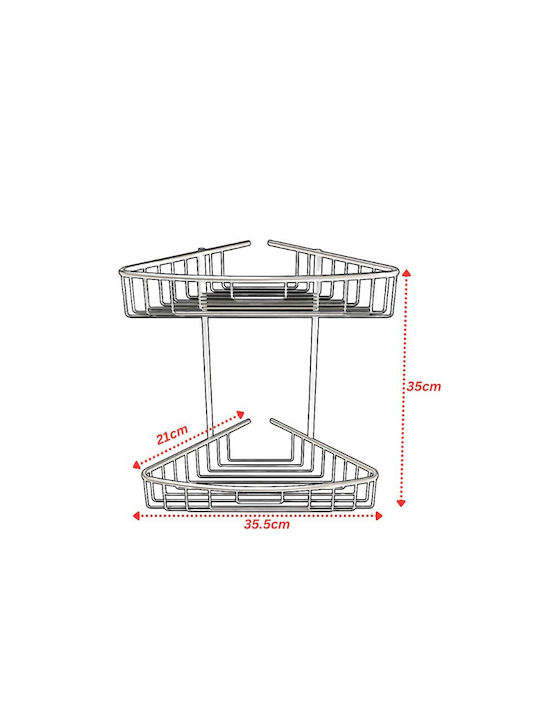 Primanova 458.N3130 Colțar Montat pe perete Raft Baie Metal cu 2 Rafturi 35.5x21x35cm Argintie