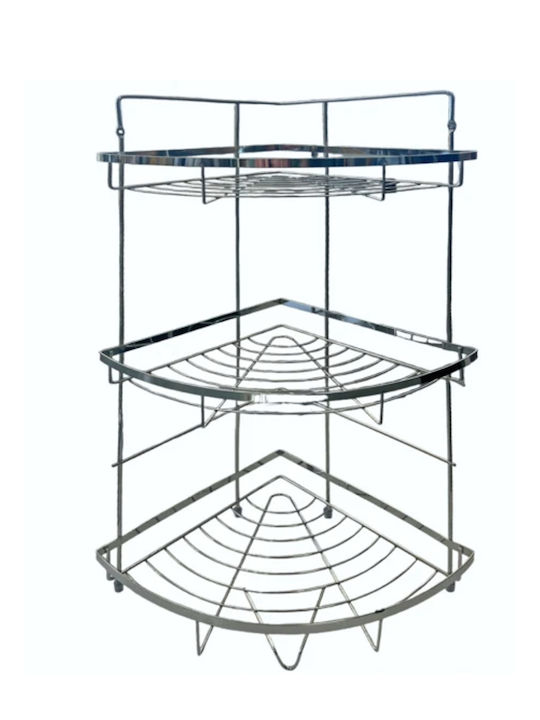 TnS Corner Wall Mounted Bathroom Shelf Metallic with 3 Shelves 25x25x60cm Silver