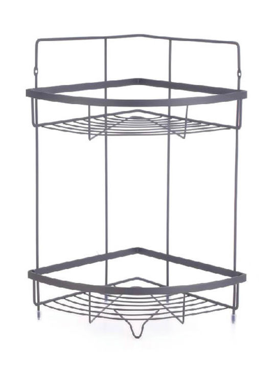 TnS Colțar Montat pe perete Raft Baie Metal cu 2 Rafturi 23x23x38cm Neagră