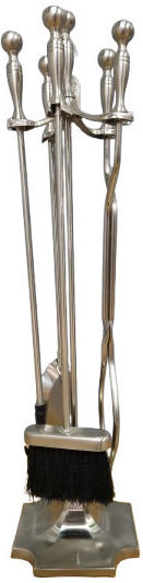 Inox Fireplace Tool Set with Stand Holder Nickel Matt