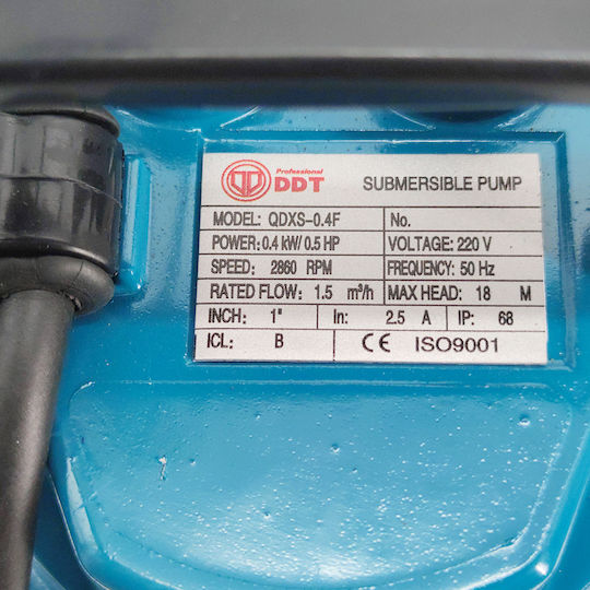 Pompa submersibilă pentru apă curată Ddt Qdxs-0.4f 400 W 1,5 m³/h 2860 rpm 18 metri