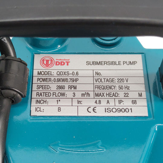 Pompă submersibilă pentru apă curată Ddt Qdxs-0.6f 600 W 3 m³/h 2860 rpm 22 metri