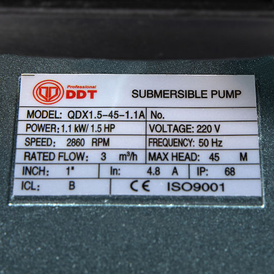 Pompa submersibilă pentru apă curată cu plutitor Ddt Qdx1.5-45-1.1 1100 W 3 m³/h 1 inch
