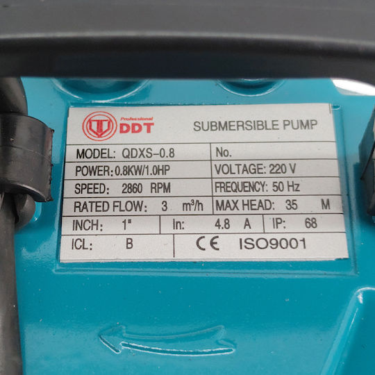 Pompa submersibilă pentru apă curată cu plutitor Ddt Qdxs-0.8 800 W 3 m³/h 2860 rpm 35 metri