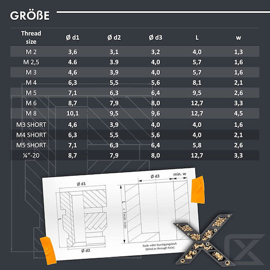 Set 50 Messing-Einsätze M5x5,8mm Gewindeeinsätze Kunststoffteile 3D-Drucker