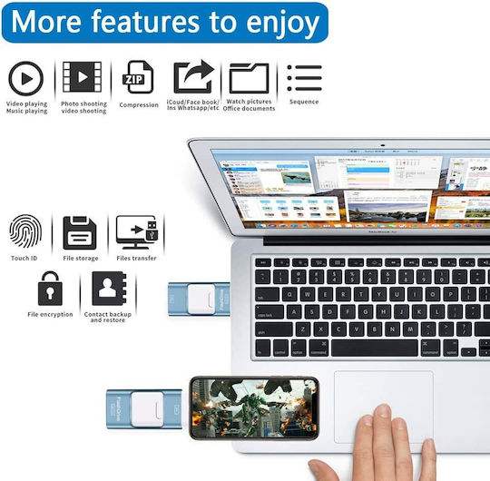 256 Gb 4 In 1 Usb Memory Flash Drive Android Ios Usb C Micro Usb Apple Lightning Otg Function Iphone Ipad Smartphone Tablet Pc Laptop Blue