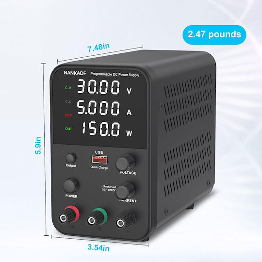 Surse de Alimentare Pentru Laborator 0-30 V 0-5 A 150 W Ecran Led Ventilator de Răcire Protecție La Supra-Încărcare Ocp 15w Port Usb Stabilizare Tensiune Curent Cv Cc