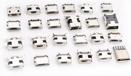 Set 240 Conectori USB B Micro Feminin Conexiune Pcb 24 Modele Diferite Din Oțel Inoxidabil Compatibil Cu Mouse-uri Tastaturi Încărcătoare Încărcătoare Telefon Conectori Înlocuire Reparații Cutie de Transport Stoc