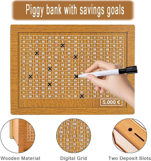 Cutie de Bani din Lemn pentru Economii Cu Numere Verificabile 17 X 12.5 X 7 Cm Reutilizabilă