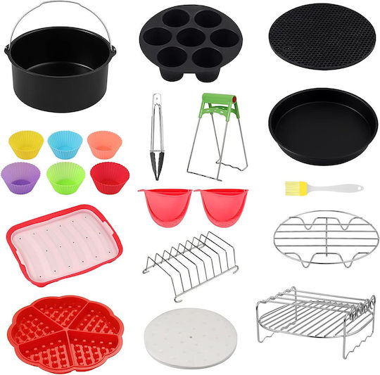 Accesorii Pentru Prăjitoare Cu Aer Set De 16 Bucăți Compatibile Cu Modelele Airfryer 4.2l-5.8l Tăvi De Copt Pentru Pizza Tava De Copt Rafturi Pentru Grătar Hârtie Pergament Spatulă Clești Siliconate Protecție