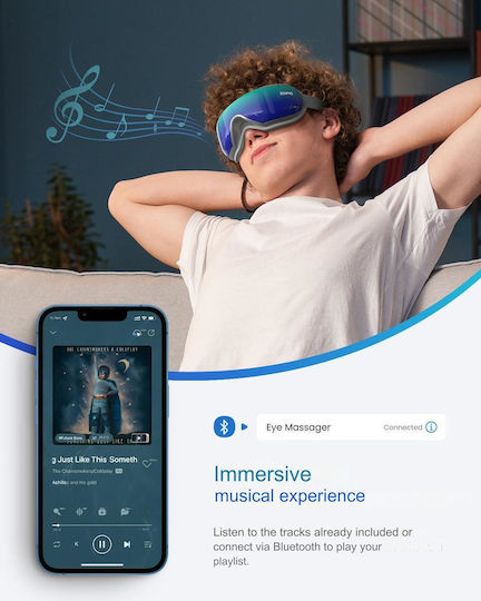 Renpho Rechargeable Eye Massage Device Heat Foldable Bluetooth Glasses Music Vibration 5 Massage Modes White