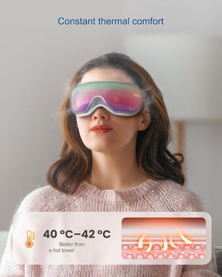 Renpho Rechargeable Eye Massage Device Heat Foldable Bluetooth Glasses Music Vibration 5 Massage Modes White