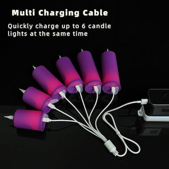 Set 6 Lumânări LED Reîncărcabile Cu Telecomandă Efect Flacără Temporizator Reglabil Luminozitate 5 Niveluri Halloween Crăciun Nuntă Petrecere Violet