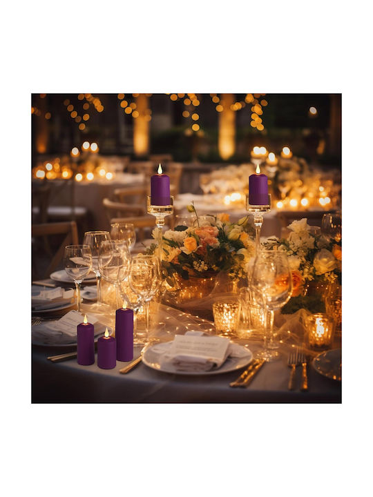 Set 6 Lumânări LED Reîncărcabile Cu Telecomandă Efect Flacără Temporizator Reglabil Luminozitate 5 Niveluri Halloween Crăciun Nuntă Petrecere Violet
