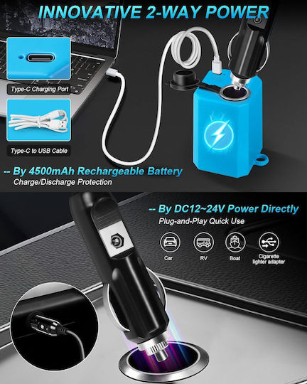 Duș Electric cu Baterie cu Dublă Alimentare pentru Camping