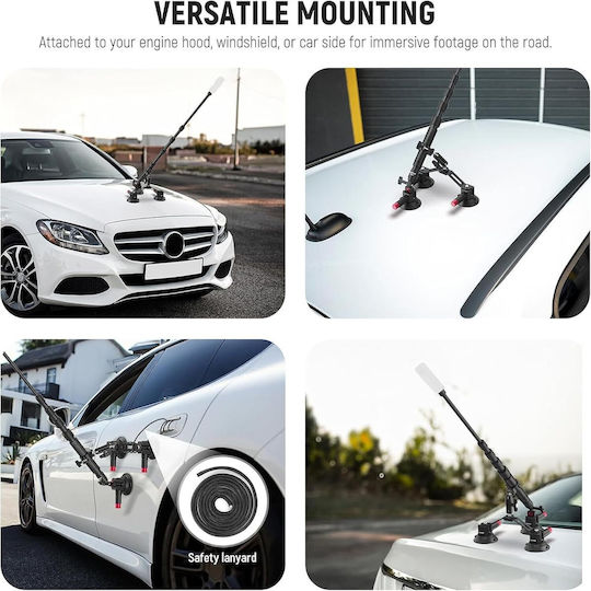 Suport Auto 2 În 1 Pentru Cameră Telefon 360° Rotativ Trei Ventuze Extensibil Tija Telescopică Utilizat Pentru Călătorii În Aer Liber Suport Rapid Pentru Cameră Compatibil GoPro Insta360 DJI Osmo Action
