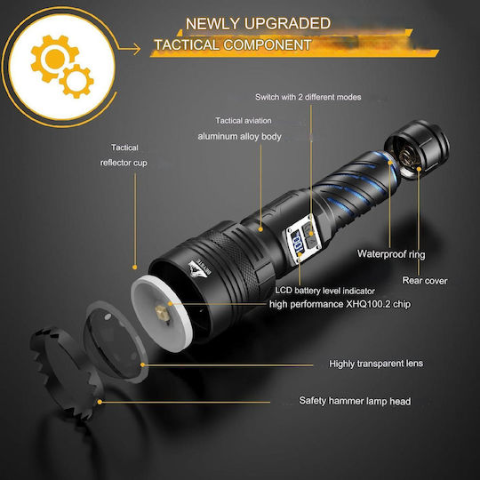Lanternă cu Bliț LED Reîncărcabilă IP67 cu Luminozitate Maximă 100lm Aluminiu