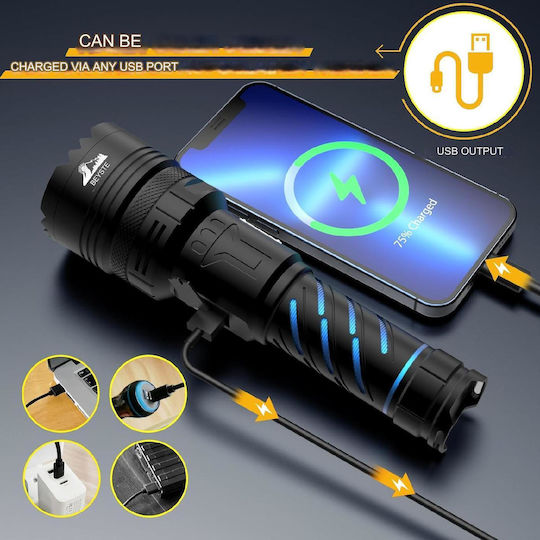 Lanternă cu Bliț LED Reîncărcabilă IP67 cu Luminozitate Maximă 100lm Aluminiu
