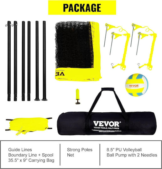 Set De Volei Cu Plasă Volei Badminton 9.7m X 2.4m Înălțime Reglabilă Material Impermeabil Stâlpi Din Metal Pompă De Volei Geantă De Depozitare Și Transport Inclus