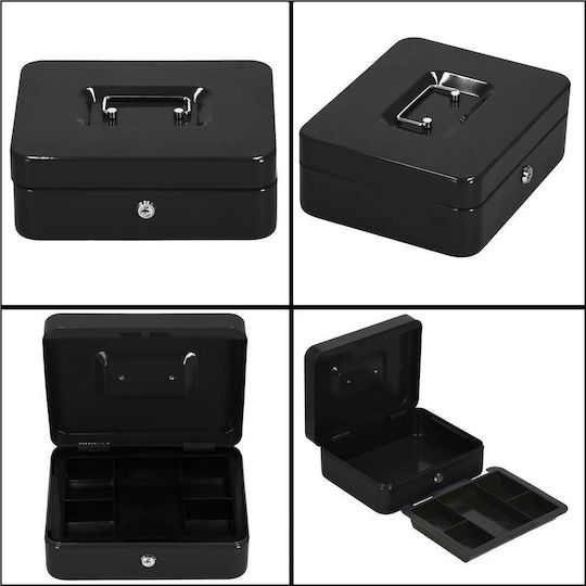 Cash Box Type Safe Compartmentalized Key Metal 25x20x9cm Black