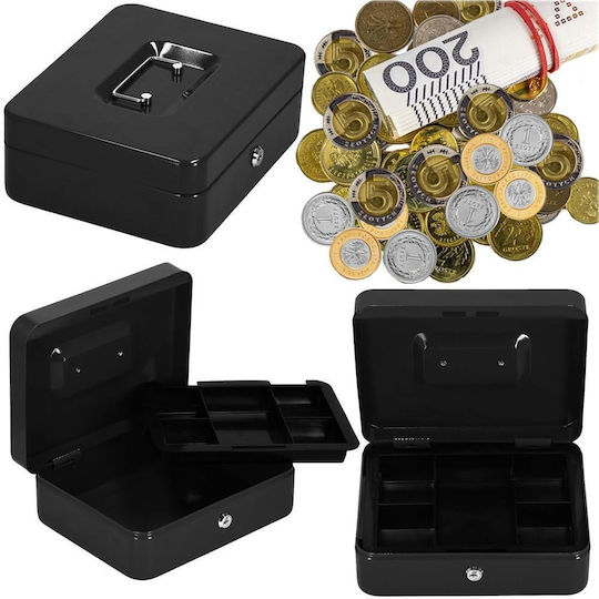 Cash Box Type Safe Compartmentalized Key Metal 25x20x9cm Black