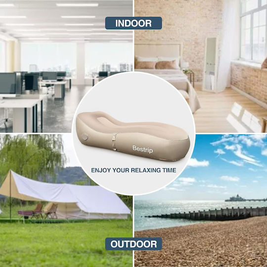 Saltea Gonflabilă cu Pompa Încorporată 180 X 70 X 50 Cm Capacitate 150 Kg Design Ergonomic Camping Utilizare Interioară și Exterioară Maro