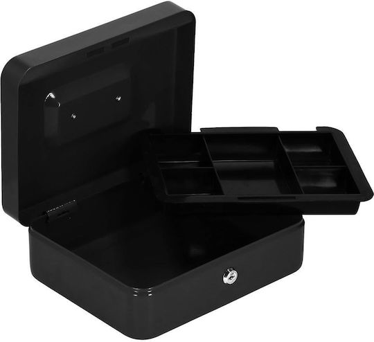 Cash Box Type Safe Compartmentalized Key Metal 25x20x9cm Black