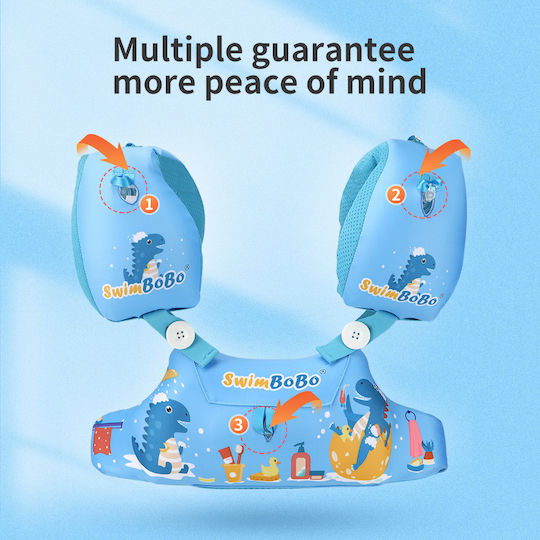 Centură De Înot Pentru Copii Jucărie Gonflabilă Albastră Mâneci Albastru Crocodil Design Vârste 2-6 Bebelogic