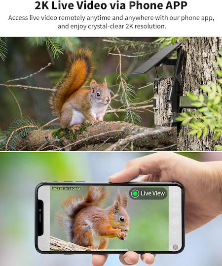4g Trail Camera Solar Panel Motion Sensor Night Vision 170° Angle Camera Live Streaming Ip66 Waterproof App Control Sim Card 32gb Card Included Brown